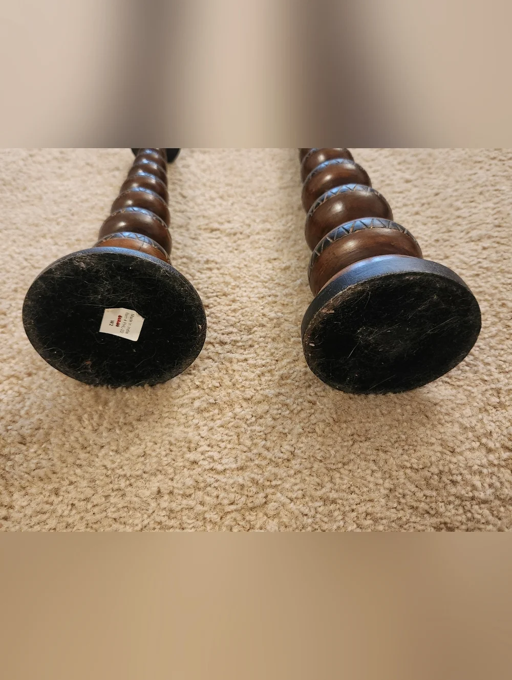 Vtg Set Of 2‎ Wooden Candle Holders Bobbin Deisgn